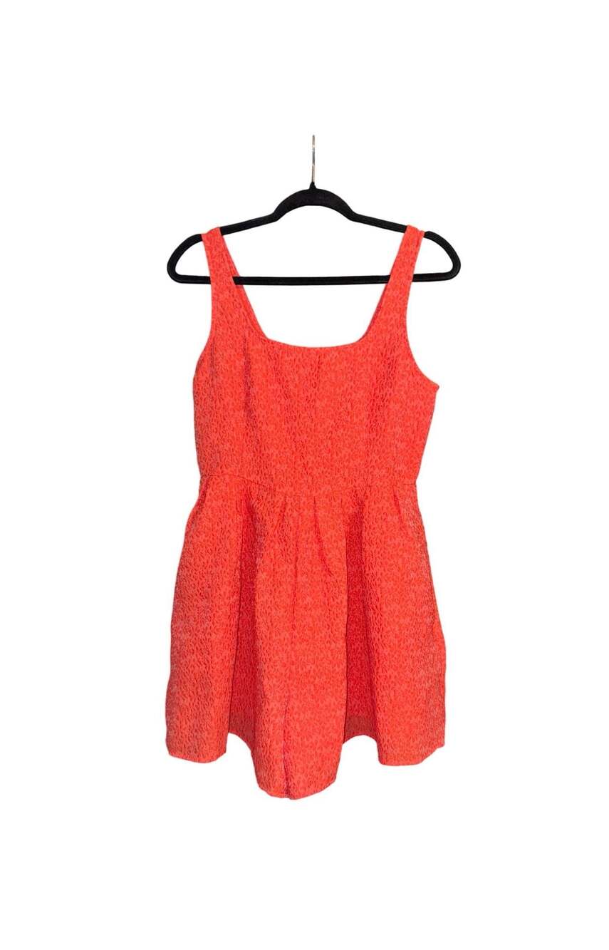 Chelsea 28 Womens Coral Pink Floral Jacquard Sleeveless Pocket Romper Size M